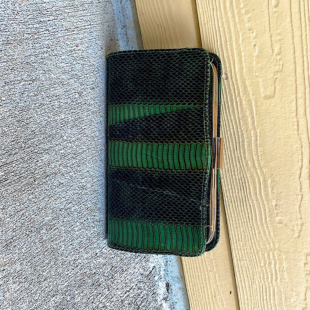 Vibrant green and black clutch purse